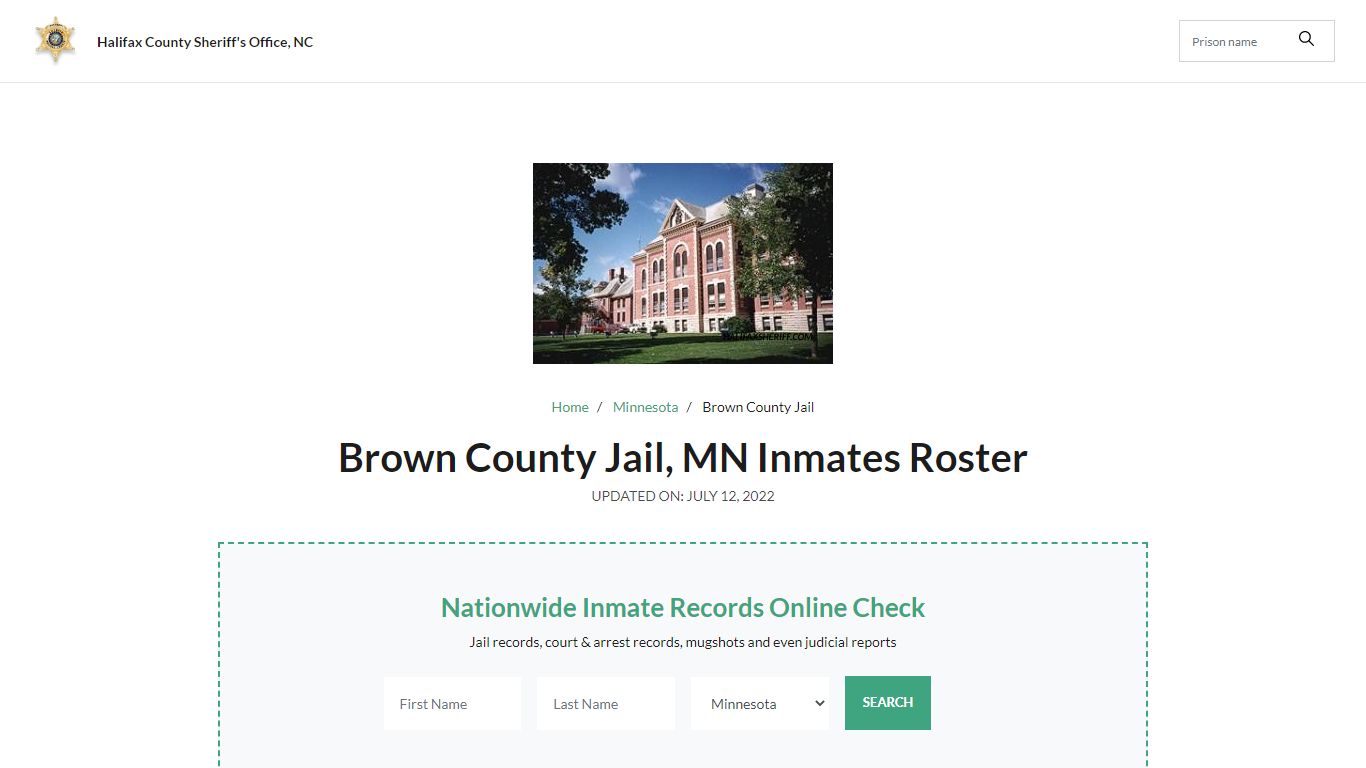 Brown County Jail, MN Jail Roster, Name Search